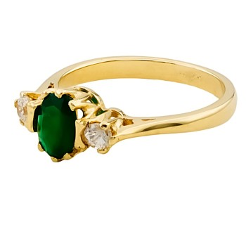 9ct gold synthetic emerald and Cubic Zirconia 3 stone Ring size N